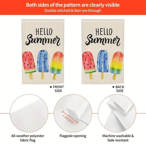 **Rainbow Hello Summer Garden Flag - Vibrant Double Sided Vertical Banner - Picture 3 of 5